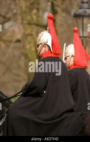 Mounted guardsmen from the Life Guards Regiment which is part of the British Household Cavalry Stock Photo