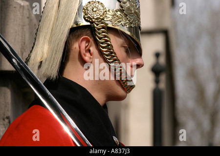 Mounted guardsmen from the Life Guards Regiment which is part of the British Household Cavalry Stock Photo