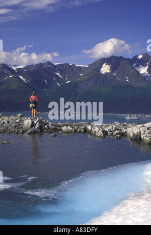 A hiker on Mt Alice Chugach National Forest Seward Alaska MR Stock Photo