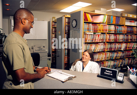 Patient checks into a doctor s office in Boise Idaho Stock Photo