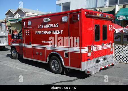 ambulance on duty at boardwalk at venice beach, california, usa Stock Photo