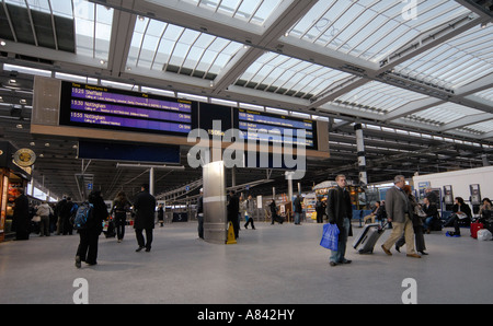 People walking across the concourse area at St Pancras railway station in London, England Stock Photo