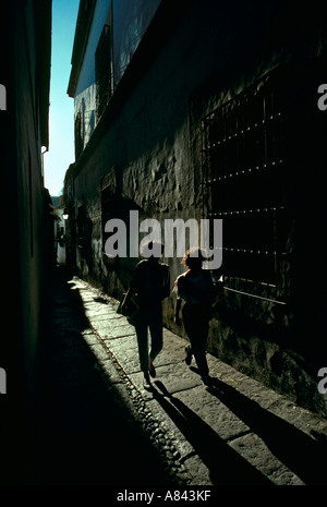 Spain. Andalusia. Granada.  Typical street scene in old Moorish quarter of the city - the Albaicin. Stock Photo