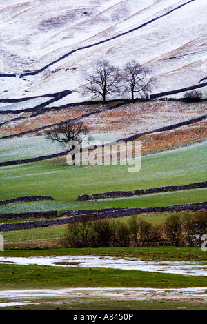 Winter landscape near Kettlewell in Upper Wharfedale Yorkshire Dales National Park England Stock Photo