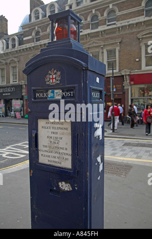 Old fashioned blue police phone near Liverpool Street, London, E1, England Stock Photo