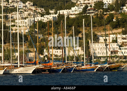 Wooden sailboats gulets anchored in Bodrum, Turkey. Stock Photo