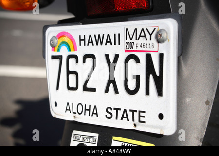 close up of licence plate mounted on motorbike. kihei, maui, hawaii, usa Stock Photo