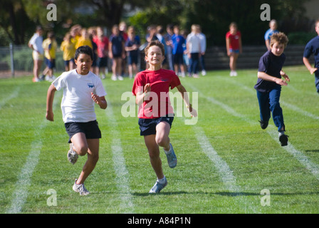 Children competing in primary school athletics Hobart Tasmania Stock Photo