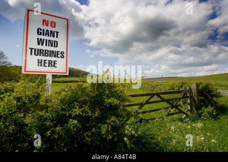 Anti Wind Farm Sign in field Wellow Isle of Wight England UK Stock Photo