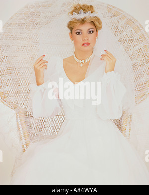 Portrait of young woman in bridal gown. Stock Photo