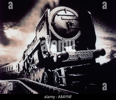 Close-up of railway steam train in motion. Australia. Stock Photo