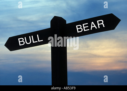 bull bear market signpost Stock Photo
