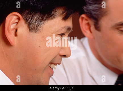 Close up of middle age man face profile. Stock Photo