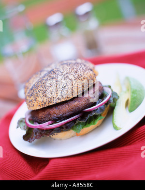 vegetarian portobello mushroom burger prepared food barbeque Stock Photo