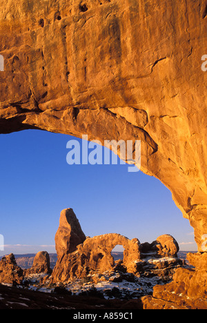 Turret Arch viewed through North Window Arches National Park Utah Stock Photo