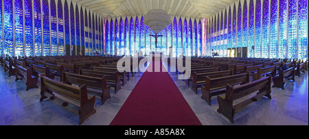 A 2 picture stitch panoramic interior view of The Dom Bosco Sanctuary church in Brasilia. Stock Photo