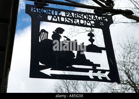 Sign outside Bronte Parsonage Museum, Haworth, West Yorkshire, England, UK Stock Photo