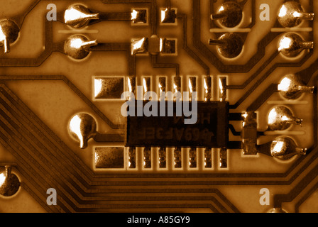 Microchip on a Circuit Board, Close Up. Stock Photo