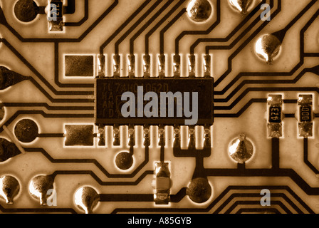 Microchip on a Circuit Board, Close Up. Stock Photo