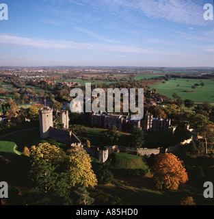 Historic Warwick Castle UK aerial view Stock Photo