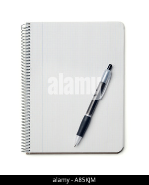 NOTEBOOK AND BALL PEN ON WHITE BACKGROUND Stock Photo