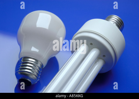 LOW CONSUMPTION AND TUNGSTEN LIGHT BULBS Stock Photo
