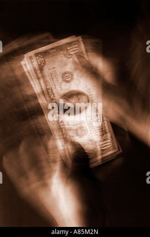 HANDS COUNTING DOLLAR BANKNOTES MONEY Stock Photo