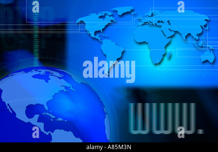 WWW INTERNET EARTH GLOBE COMMUNICATION BROADBAND TECHNOLOGY COMPOSITION Stock Photo
