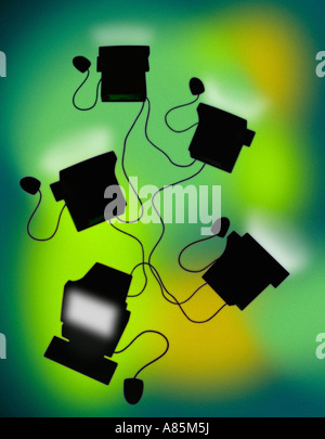 COMPUTERS CONNECTED BY NETWORK CONNECTION ACCESSIBILITY FOR BUSINESS TECHNOLOGY CONCEPT Stock Photo