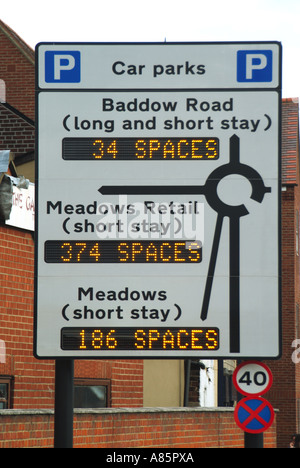 Chelmsford electronic sign indicating location of car parks and numbers of parking spaces Stock Photo