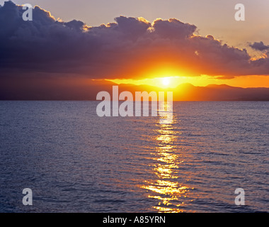 Caribbean sea with sunset over Petite-Terre, Guadeloupe, French West Indies Stock Photo