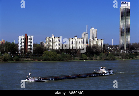 Barge 'Bel-Air' on the river Rhine carring coal to a power station near Cologne, North Rhine Westphalia, Germany. Stock Photo