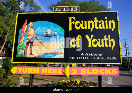 The advertising sign for the fountain of youth St Augustine florida USA Stock Photo