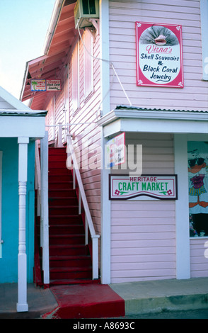 Pastel coloured gift shops in George Town Grand Cayman Cayman Islands Stock Photo