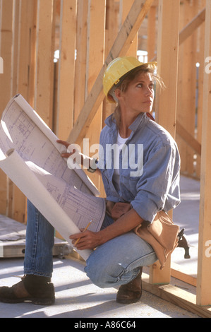 woman construction worker on building site Stock Photo