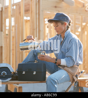 woman construction worker on building site Stock Photo