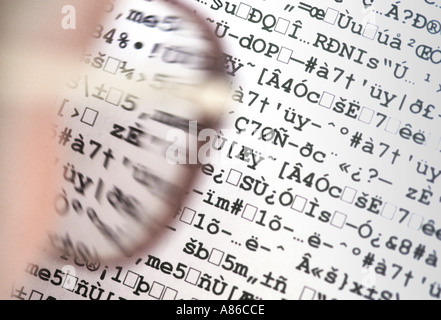 woman reading printed computer code abstract Stock Photo