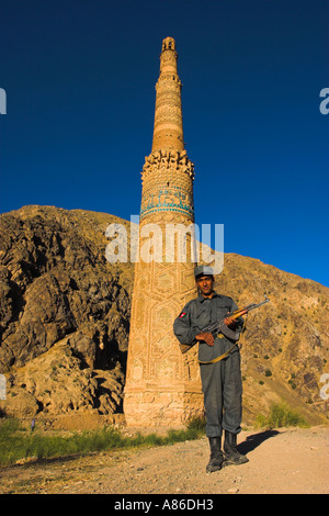 AFGHANISTAN Ghor Province 12th Century Minaret of Jam Security guard Stock Photo