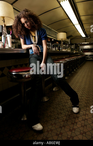 Young woman in bar, portrait Stock Photo