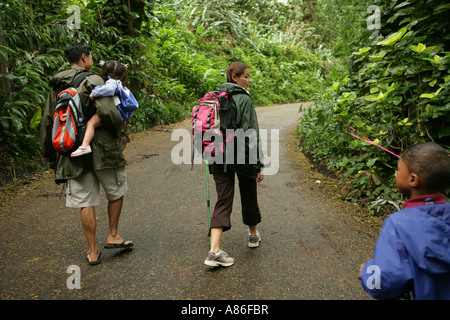 View of a family hiking. Stock Photo