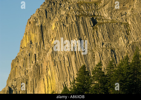 Pilot Rock, 5908 feet old, volcanic plug rises about conifer forest, 'Cascade-Siskiyou National Monument'  Southern Oregon Stock Photo