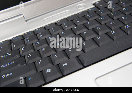 Open laptop notebook computer with focus on keyboard Stock Photo