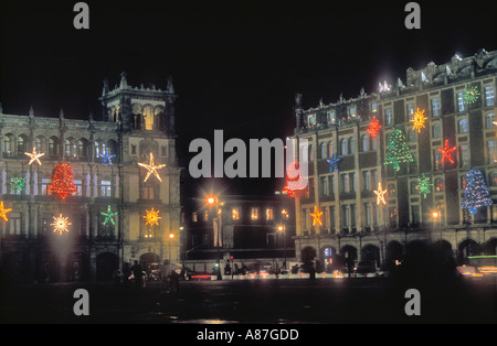 Night vista at Zocalo square in 1994 new year in Mexico DF Stock Photo