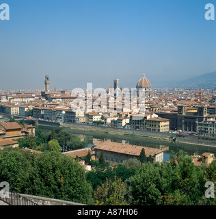 Basilica di Santa Maria del Fiore (Duomo), Palazzo Vecchio and River Arno from Piazzale Michelangelo, Florence, Tuscany, Italy Stock Photo