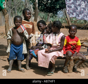 Group of young children in a local native village, The Gambia, West Africa Stock Photo