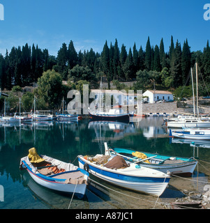 Harbour in the small fishing village of Kouloura, near Kalami, North East Coast, Corfu (Kerkyra), Ionian Islands, Greece Stock Photo