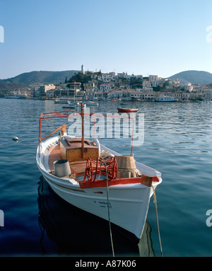 Harbour at dawn viewed from Galatas, Poros, Saronic Islands, Greece Stock Photo