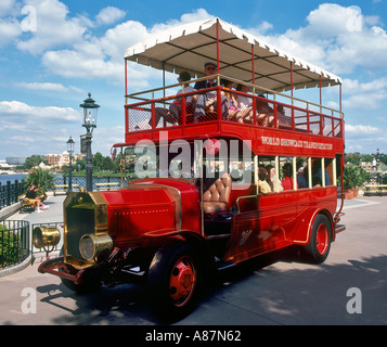 World Showcase Transportation Bus, Epcot Center, Walt Disney World, Orlando, Florida, USA Stock Photo