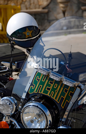 sheriff police motorcycles are parked and lined up ready for emergency use Stock Photo