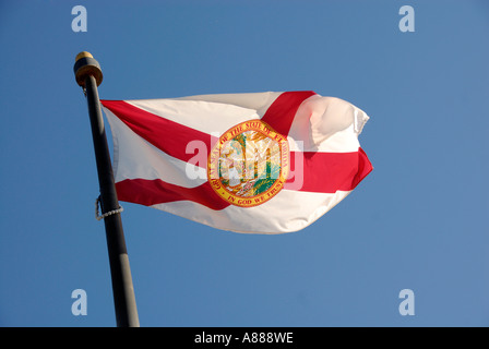 State of Florida Flag with seal that states Great Seal of the State of Florida and In God We Trust Stock Photo